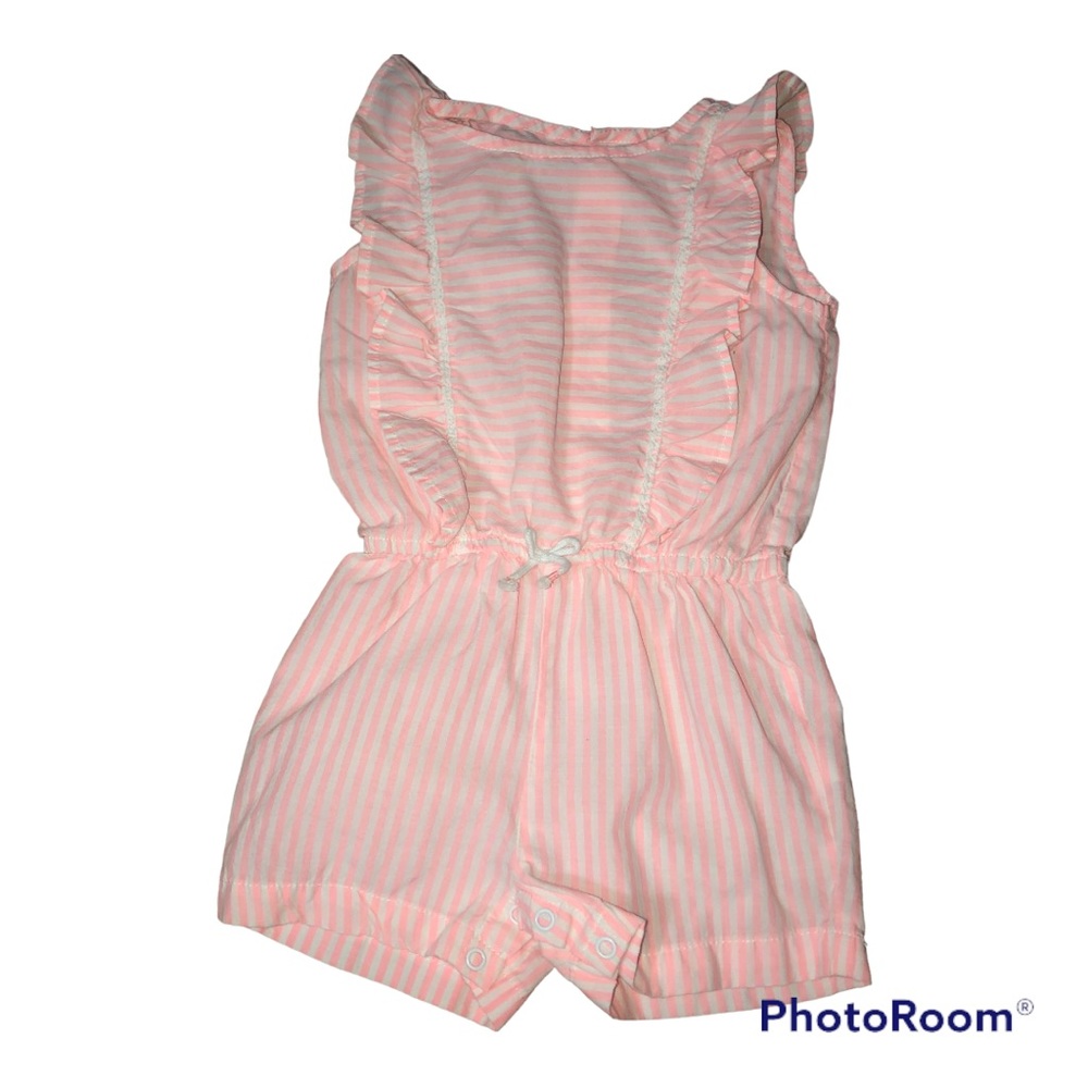 Pink white striped romper size 24 Months Carters ruffle shoulders